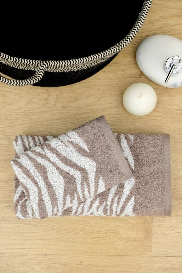2li Kahverengi Zebra Desen Havlu Seti (50x90-40x55)