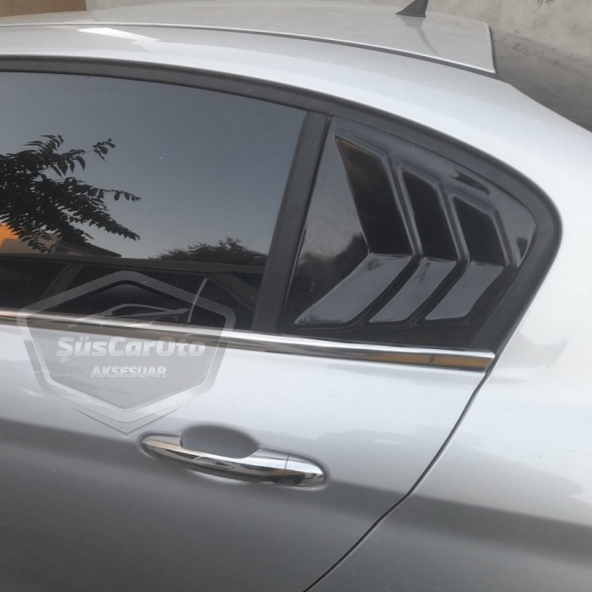 Fiat Egea Sedan 2015 Sonrası Kelebek Cam Izgarası Kelebek Cam Vizörü Havalandırma Sağ Sol Takım Parlak Siyah - 5