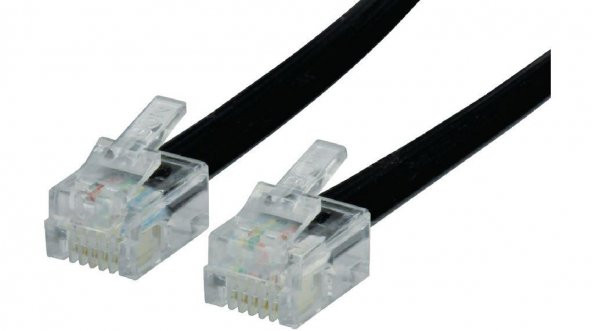 6lı Yassı RJ12 Telefon Santral Kablosu Siyah - 5 Metre