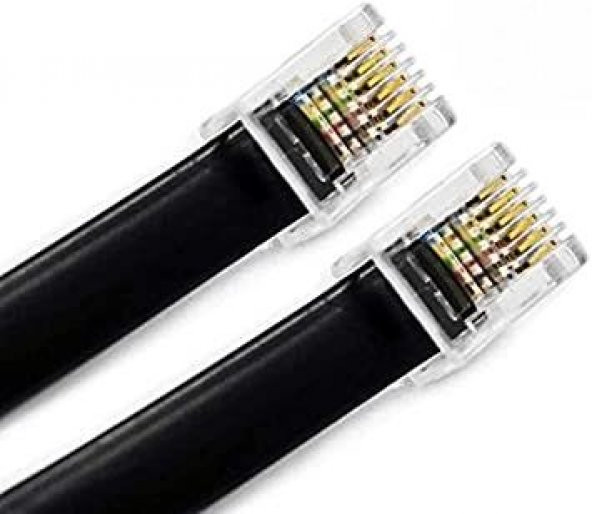 6lı Yassı RJ12 Telefon Santral Kablosu Siyah - 15 Metre - 2