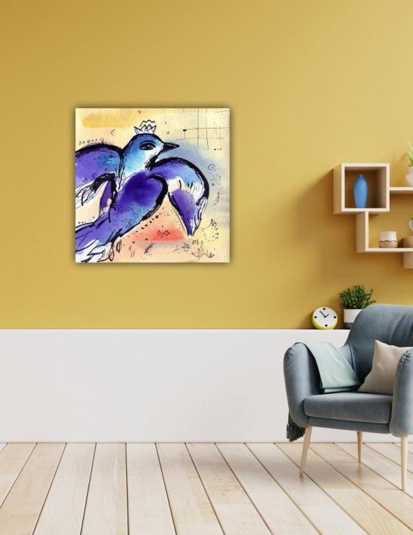 Dekroratif Marc Shagall - Bird Purple Blue Flying Duvar Kanvas Tablo