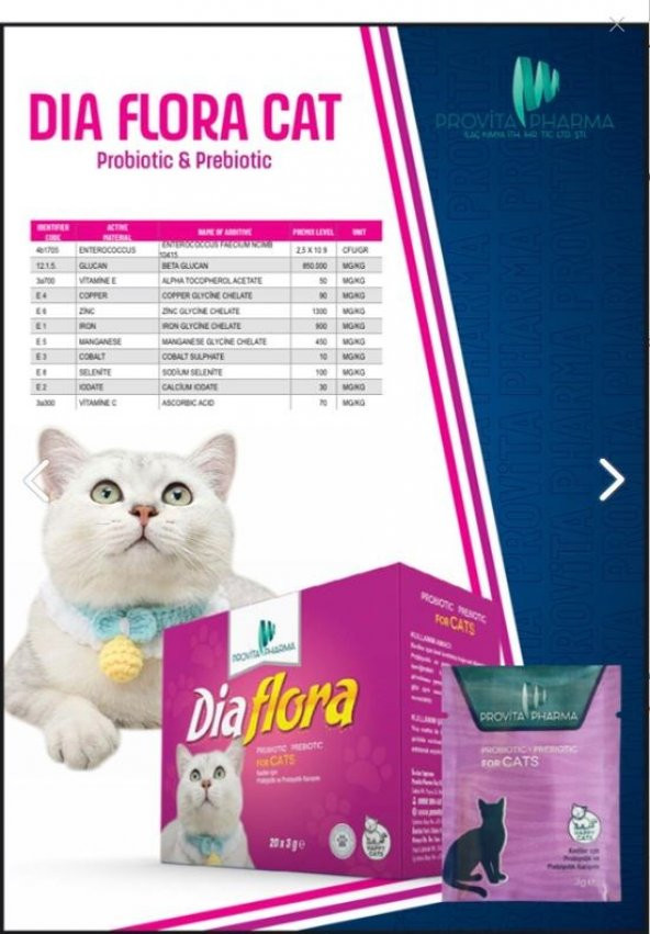 Provita Diaflora Cat Probiyotik 20x3gr Kedi Probiyotik Ve Prebiyotik Karışımı Diaflora Cat