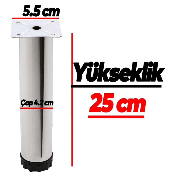 Akça Ayarlanabilir Mobilya Kanepe Koltuk Baza Yükseltme Yükseltici Ayağı Metal Ayakları 25 Cm Krom - 2