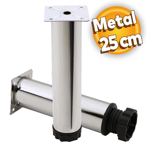 Akça Ayarlanabilir Mobilya Kanepe Koltuk Baza Yükseltme Yükseltici Ayağı Metal Ayakları 25 Cm Krom