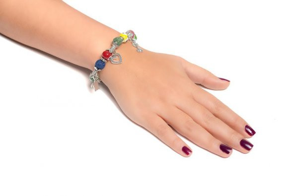 Renkli Nazar Boncuklu Swarovski Lav Taşlı Doğal Taş Charm Bileklik Lastikli Bilezik - 6