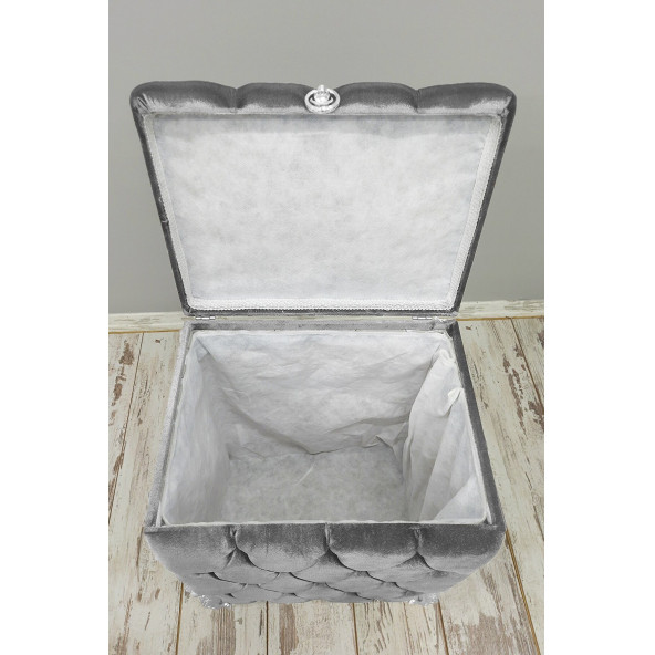 Kapitone Mdf Gri Renk 3'lü Kirli Çamaşır Sepeti Banyo Seti - 4