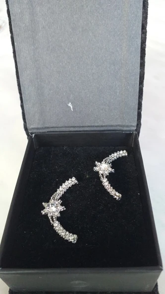 Ayyıldız Taşlı Gümüş Renk Bijuteri Küpe ürün görseli 1