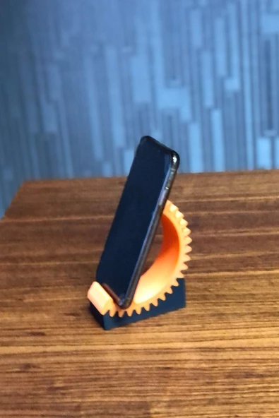 Dişli Tasarımlı Ayarlanabilir Telefon ve Tablet Standı - Turuncu / Siyah - 2