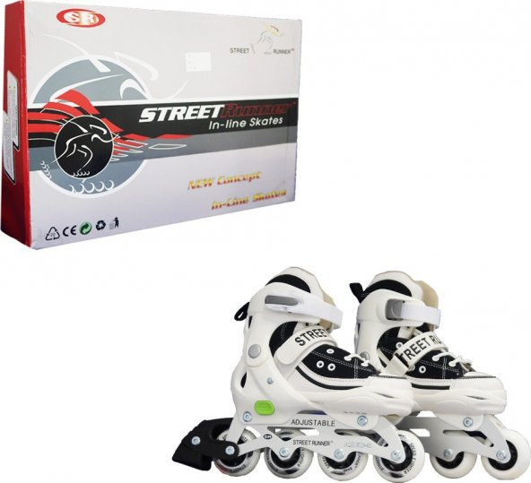 Street Runner Inline Skates Alüminyum Ayarlanabilir Çocuk Pateni Siyah-Beyaz 31-34 Numara