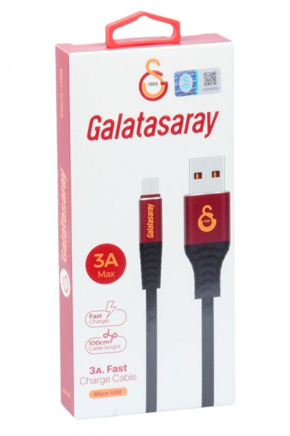 Galatasaray Lisanslı 3a Micro Usb 1 Metre Şarj Kablosu