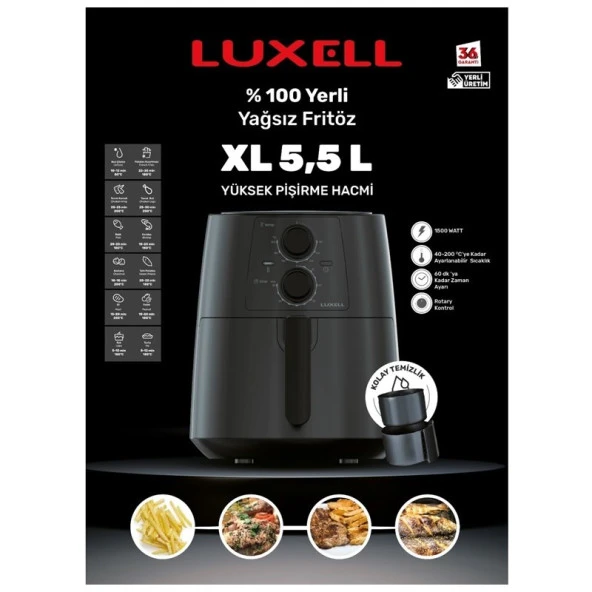 Luxell Fastfryer Xl 5.5 Litre ( Yağsız Fritöz Airfryer ) LX-FC5130