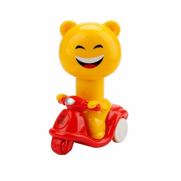 Sarı Emoji Kafalı Bas Git Motorsiklet, Çocuklar için Oyuncak - 4