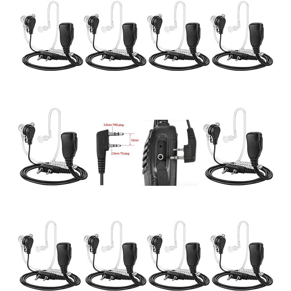 10 adet telsizler için akustik tüp kulaklık şeffaf spiral kulak içi telsiz kulaklığı baofeng bf-999s bf-888s bf-777s uv-82 zt-v68