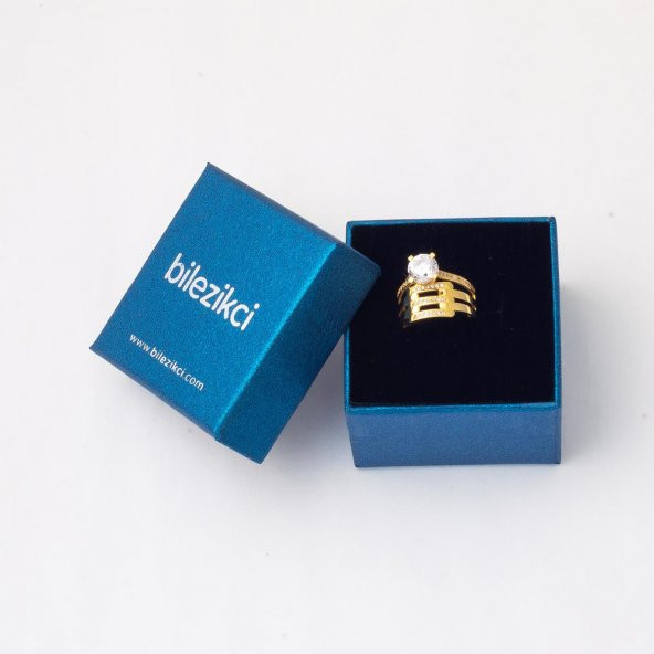 14 Ayar Altın Kaburgalı Tektaş Yüzük - Resim 6