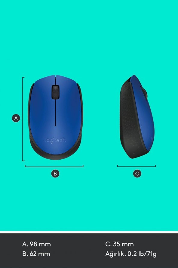 Logitech M171 Kablosuz Usb Alıcılı Optik Mouse Mavi - 8