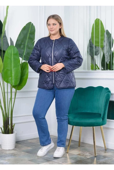 Modatalika Kadın Baklava Desenli Büyük Beden Kısa Mont - Resim 4