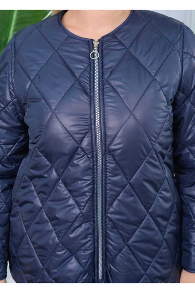 Modatalika Kadın Baklava Desenli Büyük Beden Kısa Mont - Resim 5