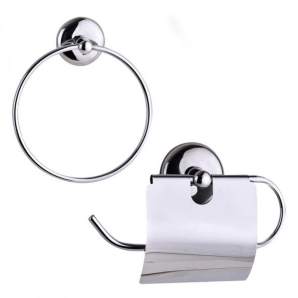 Yuvarlak Havluluk ve Geniş Kapaklı Kağıt Havluluk - 2li Set - Banyo Aksesuar Seti