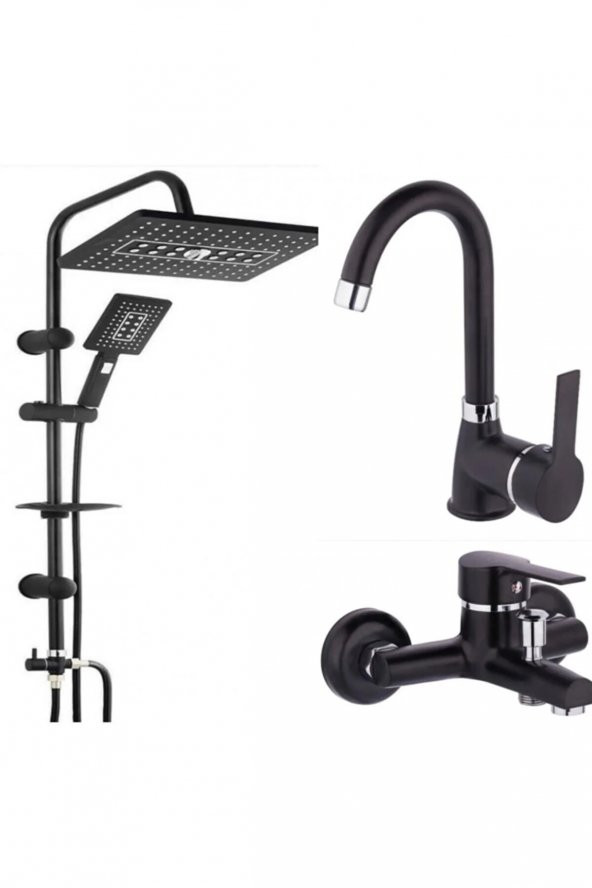 VSA Robot Siyah Spiralli Tepe Yağmurlama Duş Seti Mutfak Banyo Lavabo Batarya Musluk Set