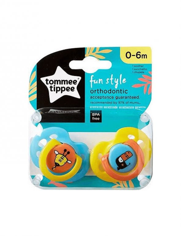 Tommee Tippee  Fun Style Orthodontic Emzik 2 Adet 0-6 Ay Zurafa -Papağan