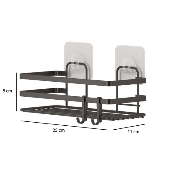 TEKNOTEL YAPIŞKANLI KANCALI 2 ADET BANYO RAFI MAT SİYAH ST281H - 5