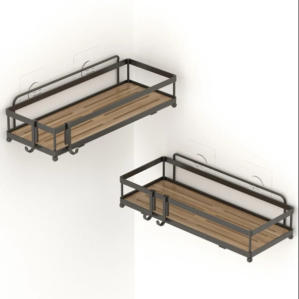 TEKNOTEL YAPIŞKANLI KANCALI 2li BANYO&MUTFAK RAFI MAT SİYAH ST280H - 3