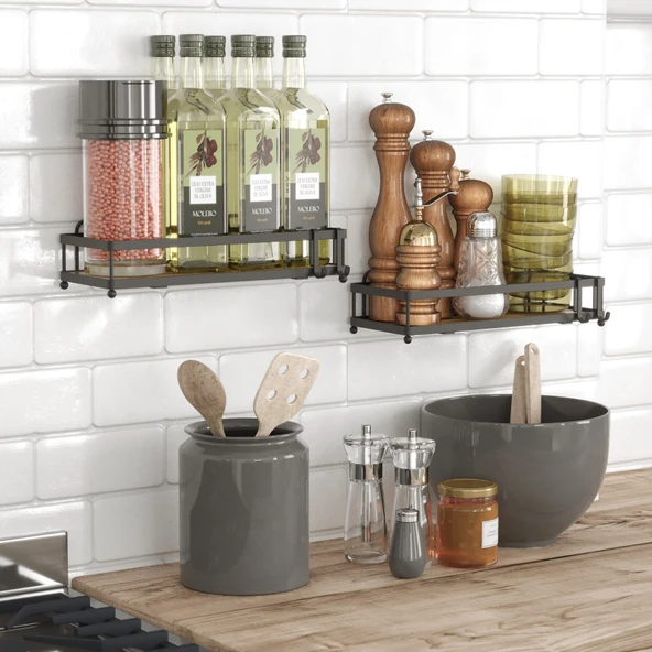 TEKNOTEL YAPIŞKANLI KANCALI 2li BANYO&MUTFAK RAFI MAT SİYAH ST280H - 2