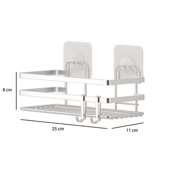 TEKNOTEL YAPIŞKANLI KANCALI 2 ADET BANYO RAFI SİLVER ST281H - 5
