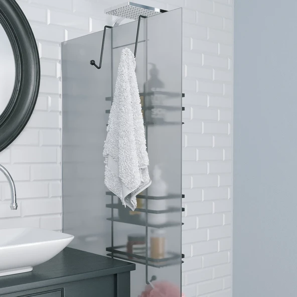 TEKNOTEL ÜÇ KATLI ASMALI BANYO DUŞ RAFI MAT SİYAH LM580 - 2