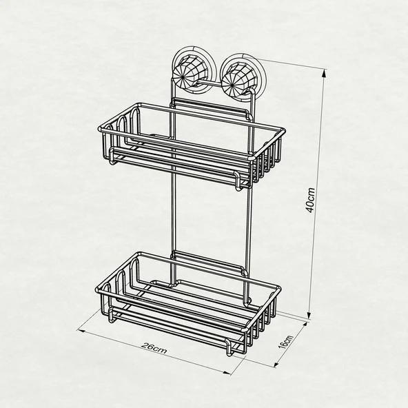 TEKNOTEL DELME VİDA MATKAP YOK! VAKUMLU İKİ KATLI BANYO RAFI MAT SİYAH DM242 - 3