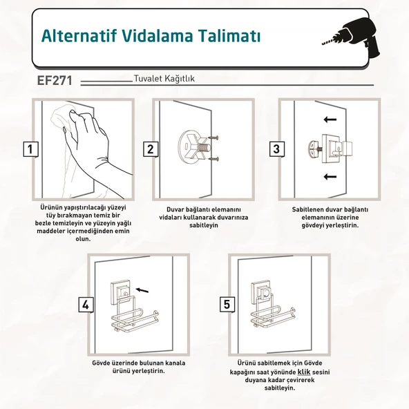 TEKNOTEL DELME VİDA MATKAP YOK! easyFIX YAPIŞKANLI TUVALET KAĞITLIK MAT SİYAH EF271 - 5