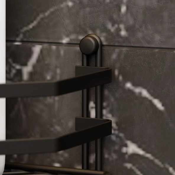 TEKNOTEL ÜÇ KATLI KANCALI BANYO KÖŞE RAFI MAT SİYAH  ES076H - 3