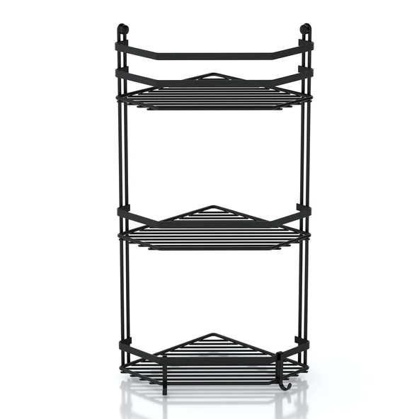 TEKNOTEL ÜÇ KATLI KANCALI BANYO KÖŞE RAFI MAT SİYAH  ES076H - 4