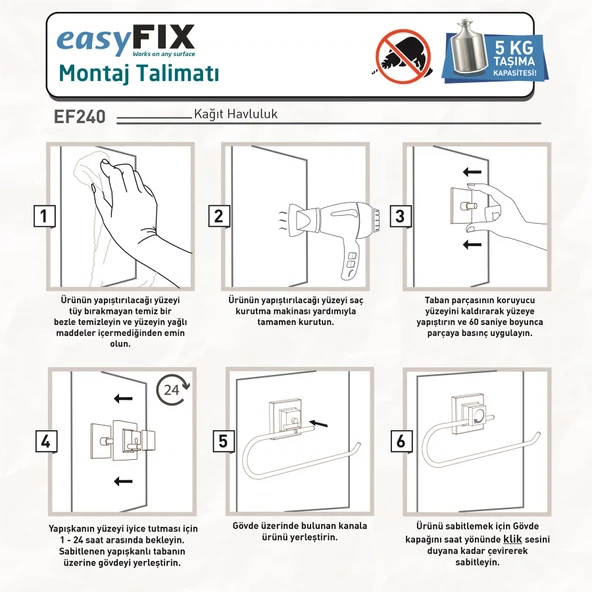 TEKNOTEL DELME VİDA MATKAP YOK! easyFIX YAPISKANLI KAĞIT HAVLULUK MAT SİYAH EF240 - 4