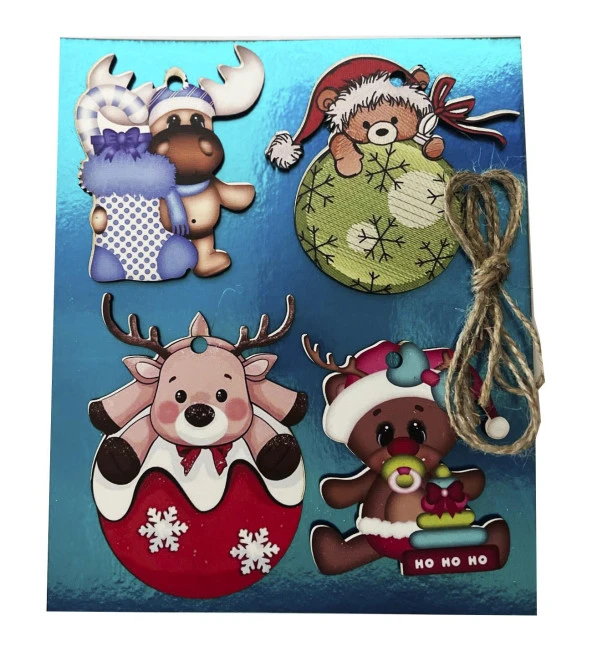 Ahşap Çam Ağacı Süsü - 8x6 cm 4lü SET- 2 Paket 8 Adet SÜS - 2