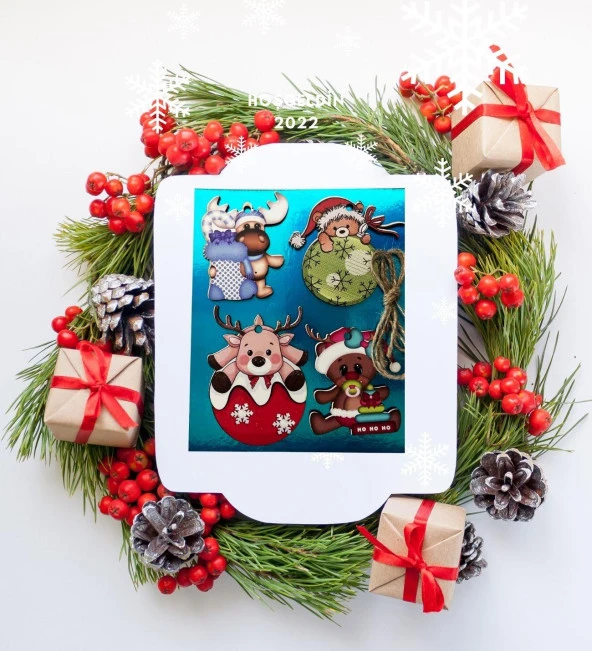 Ahşap Çam Ağacı Süsü - 8x6 cm 4lü SET- 2 Paket 8 Adet SÜS - 5