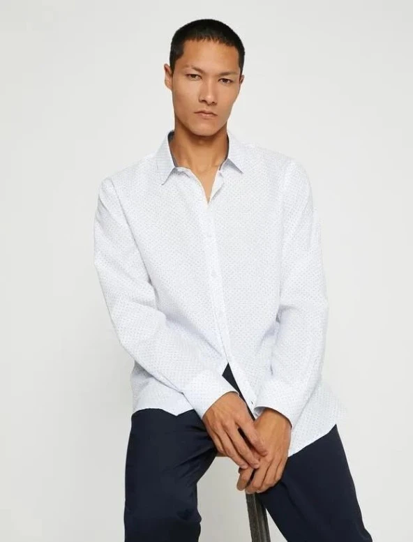 Koton Erkek Basic Gömlek Klasik Yaka Uzun Kollu Slim Fit