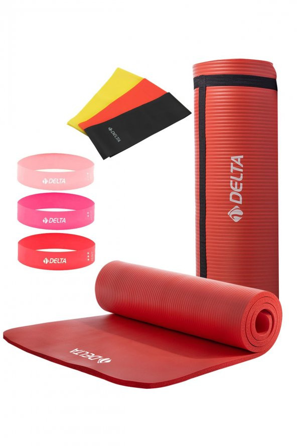Delta 15 Mm Taşıma Askılı Pilates Minderi 3lü Pilates Bandı 3lü Squat Bant Egzersiz Direnç Lastiği