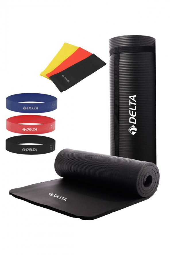 Delta 15 Mm Taşıma Askılı Pilates Minderi 3lü Pilates Bandı 3lü Squat Bant Egzersiz Direnç Lastiği