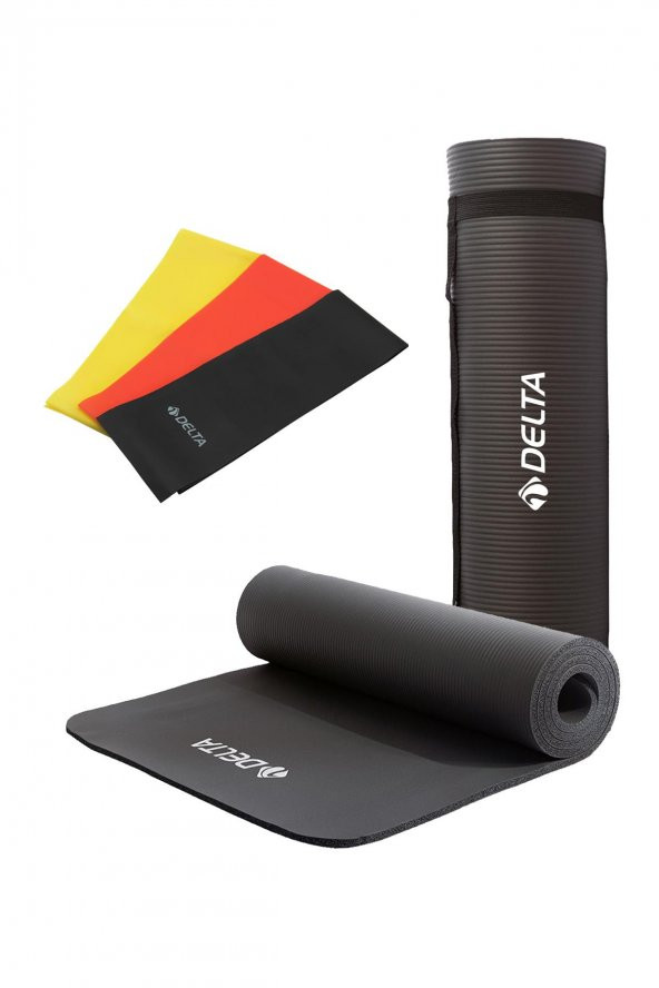 Delta Konfor Zemin 10 Mm Taşıma Askılı Pilates Minderi 3lü Pilates Bandı Egzersiz Direnç Lastiği