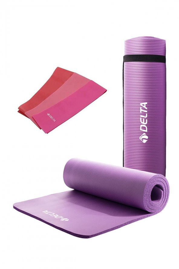 Delta Konfor Zemin 10 Mm Taşıma Askılı Pilates Minderi 3lü Pilates Bandı Egzersiz Direnç Lastiği