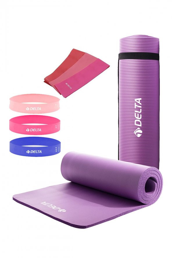 Delta 10 Mm Taşıma Askılı Pilates Minderi 3'lü Pilates Bandı 3'lü Squat Bant Egzersiz Direnç Lastiği