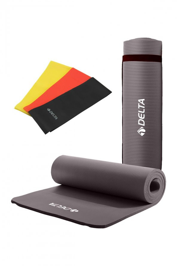 Delta Konfor Zemin 10 Mm Taşıma Askılı Pilates Minderi 3'lü Pilates Bandı Egzersiz Direnç Lastiği