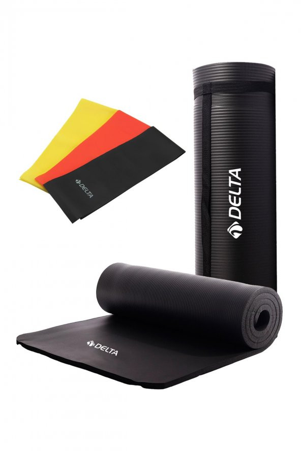 Delta Konfor Zemin 15 Mm Taşıma Askılı Pilates Minderi 3lü Pilates Bandı Egzersiz Direnç Lastiği