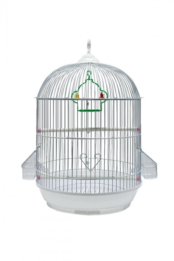Silindir Papağan Kafesi, Kuş Kafesi Beyaz Renk (y:50cm, çap:33cm)