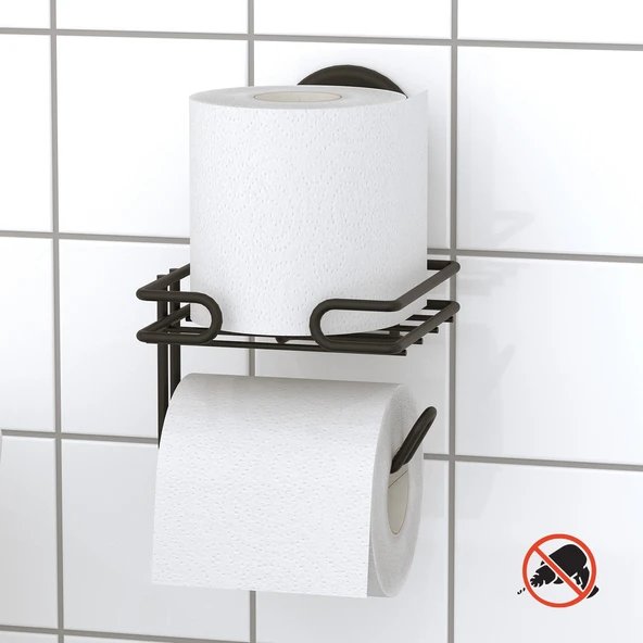 TEKNOTEL DELME VİDA MATKAP YOK!  VAKUMLU YEDEKLİ TUVALET KAĞITLIK MAT SİYAH DM275 - 2