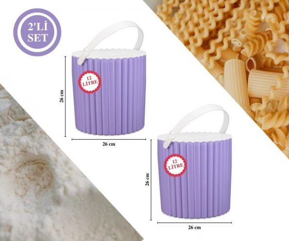 FLORA 2Lİ UN VE BAKLİYAT KABI, TRENDY ÇOK AMAÇLI SAKLAMA KOVASI F365 LİLA