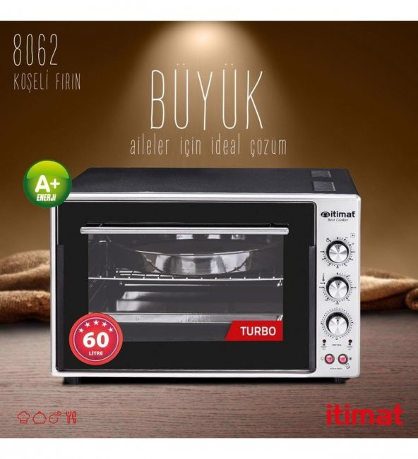 Prof Itimat 8062 Köşeli Fırın Inox 60 Lt Çift Cam