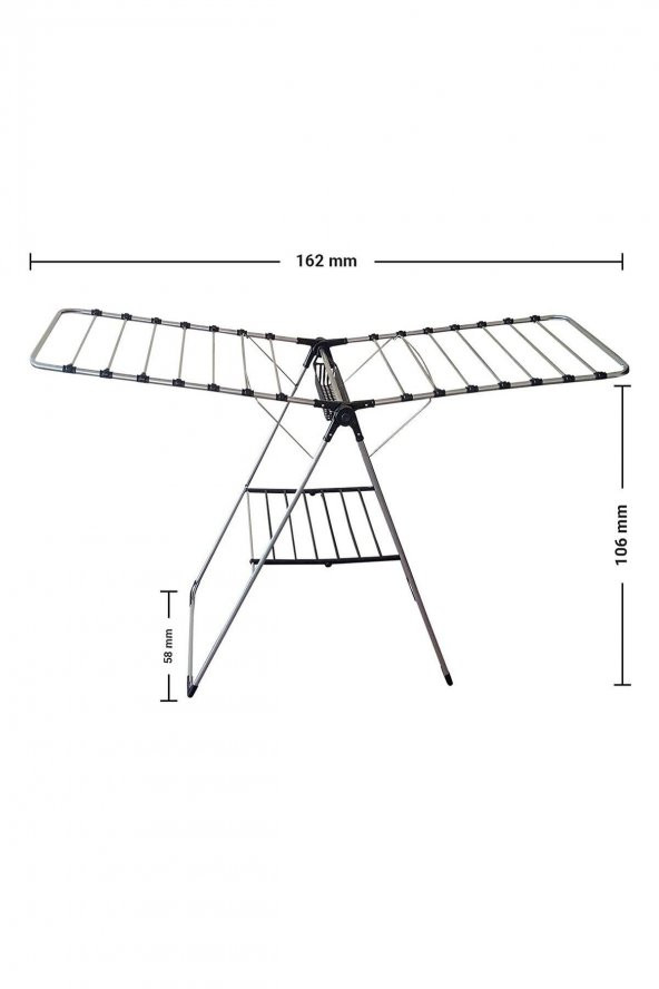 Siyah Kurutmalık Çamaşır Kurutma Askılığı Kalın Borulu Mandal Sepetlı Pra-187291-7637 - 2