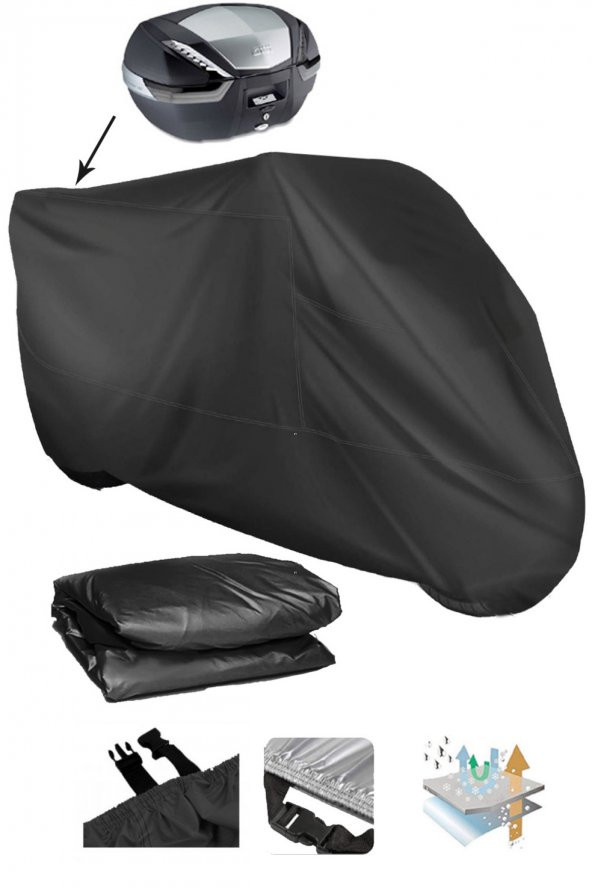 AutoEN Ekobis Maxi Arka Çantalı Su Geçirmez Miflonlu Motosiklet Brandası- SİYAH